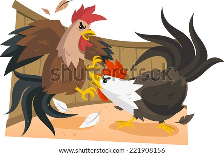 cock fights, rooster fight. Vector illustration cartoon.