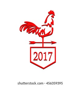 Cock. Figure red rooster on a white background for a Christmas card. Symbol, emblem of the New Year. Vector illustration