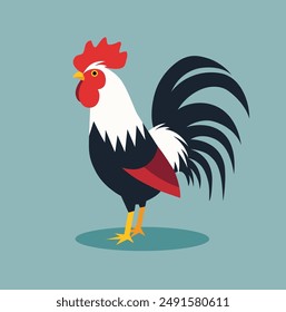 Cock flat vector illustration. Chicken flat illustration. Minimalistic modern style.