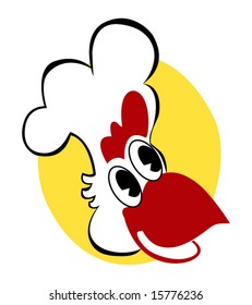The cock in the form of cook on a background eggs
