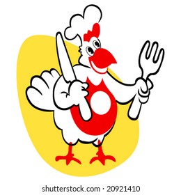 The cock in the form of cook on a background eggs