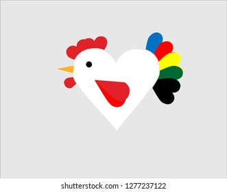 cock in the form of a heart with a multi-colored tail