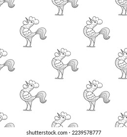 Cock. Hand drawn seamless pattern 