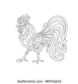 ?ontour cock. Hand drawn sketch for adult anti stress coloring page.