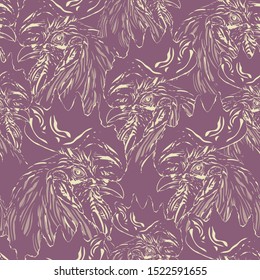 Cock. The head of a bird. Hand-drawn vector illustration.
Seamless pattern