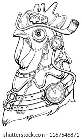 Cock head steampunk style symbol of time. Coloring book. Isolated on white vector illustration