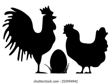 Cock, hen and Easter egg silhouettes