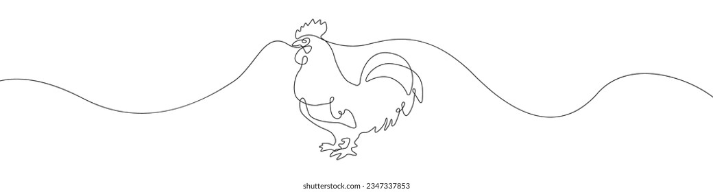 Cock icon line continuous drawing vector. One line Cock icon vector background. Rooster bird icon. Continuous outline of Animal bird icon.