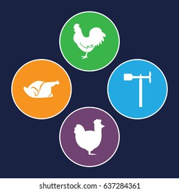 Cock icons set. set of 4 cock filled icons such as chicken
