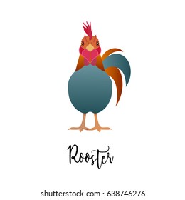Cock. Isolated vector painted in a flat style on a white background. Chicken,  animal, poultry. Year of the Rooster. Chinese horoscope.
