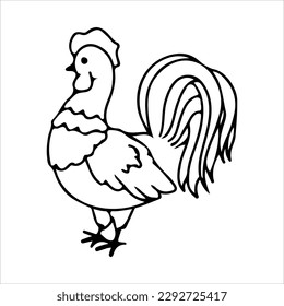 Cock Line. Domestic birds. Cute animal. Livestock, animal, Farming. Farm. Vector illustration isolated on white background.