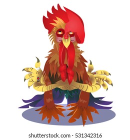 Cock and numbers 2017. Rooster, symbol of New 2017 - according to Chinese calendar Year of red fiery cock. Pet bird. Vector clipart, fully editable and infinitely scalable