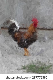 cock. oil painting vector illustration