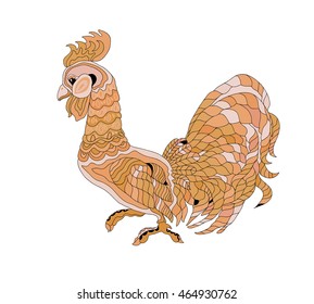 Cock  on white background. Brown rooster 