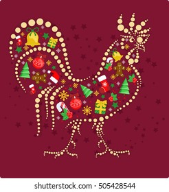 cock red background with ?hristmas decorations