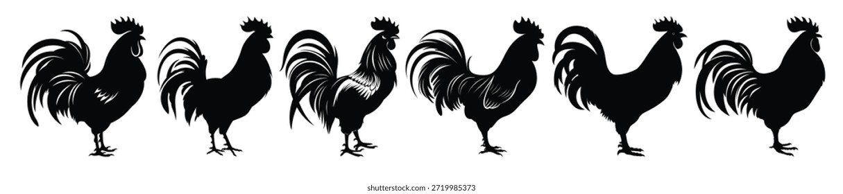 cock rooster silhouette vector bundle rooster silhouettes