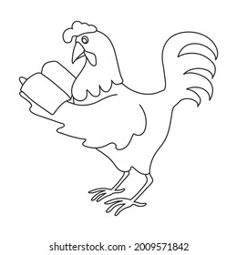 Icono de contorno vectorial de gallo. Cartel de ilustraciones de vectores sobre fondo blanco. Icono de ilustración de esquema aislado de la polla.