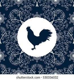 Cock silhouette bird pattern New year Symbol 2017. Vector illustration.