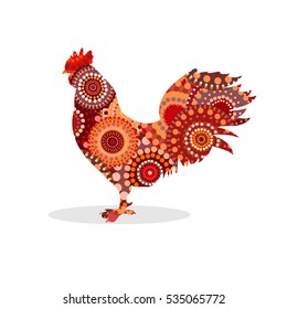 Cock silhouette ethnic pattern bird. Vector illustration.