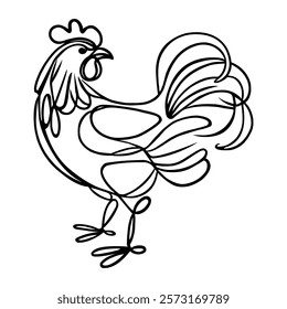 Cock silhouette One Line Art Illustration