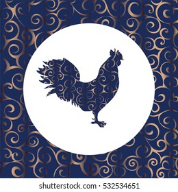 Cock silhouette pattern bird background. Vector illustration.