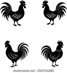 A "Cock Silhouette Vector Illustration" is a stylized, minimalistic graphic of a rooster or male chicken, often used in design projects. The silhouette captures the distinct shape of the bird, 