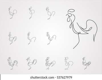 Cock from simple line. draw Vector drawing of cock.