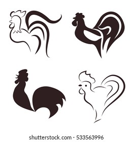 cock simple outline of the hand-drawing lines