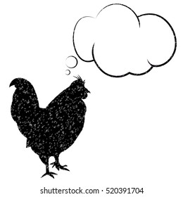 Cock, symbol of New Year. Black sign with bubble
