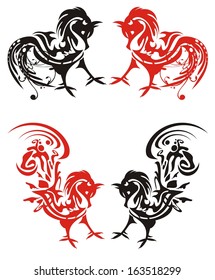 Cock symbols. Red and black on the white