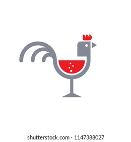 Cock Tails.Rooster.cocktail glass.Wine.Liquer.logo icon vector.