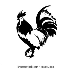 Cock in the vector black and white illustration