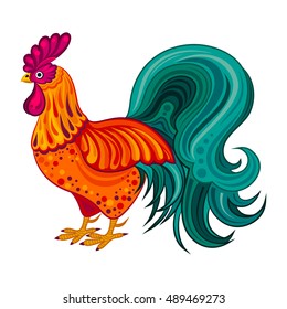 Cock vector on white background. Vector illustration of rooster, symbol of New Year on the Chinese calendar. Vector element for New Year's design. 