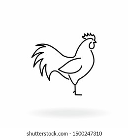 Cock vector outline icon. Poultry symbol. Farm birds illustration.