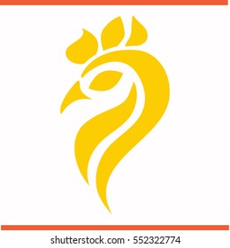 Cock vector yellow icon on white background. Cock symbol stock bitmap illustration. Business picture.