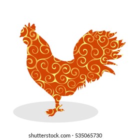 Cock Vintage silhouette pattern bird. Vector illustration. 