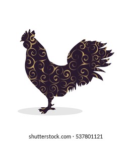 Cock Vintage silhouette pattern bird. Vector illustration. 