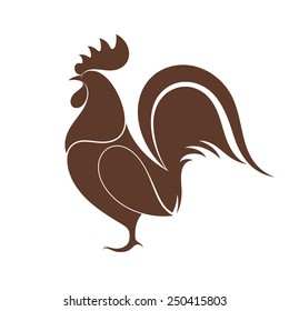 Cock vintage style. Isolated bird on white background. Vector illustration EPS10. Abstract rooster sign