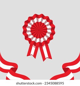 Cockade, rosette con cinta, ilustración vectorial. Rojo y blanco. Colores peruanos. Bandera de Austria y Perú