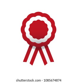 Cockade, rosette with ribbon, vector illustration. Red and white. Peruvian colors. Austria and Peru flag