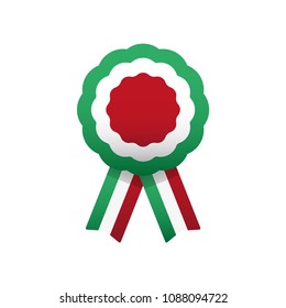 Cockade, Rosette With Ribbon, Vector Illustration. Italy And Hungary Colors Symbol