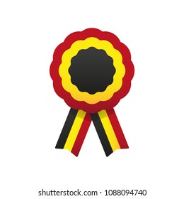 Cockade, rosette with ribbon, vector illustration. Belgium flag colors symbol