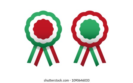 Cockade, rosette with ribbon, vector illustration. Italy, hungary colors