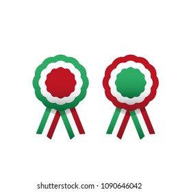 Cockade, Rosette With Ribbon, Vector Illustration. Italy And Hungary Colors Symbol