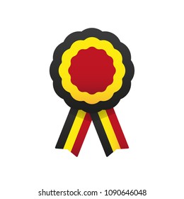 Cockade, rosette with ribbon, vector illustration. Belgium flag colors symbol