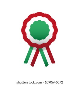 Cockade, Rosette With Ribbon, Vector Illustration. Italy And Hungary Colors Symbol