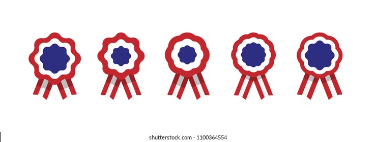 Cockade, rosette with ribbon, vector illustration, red, white and blue, united states flag