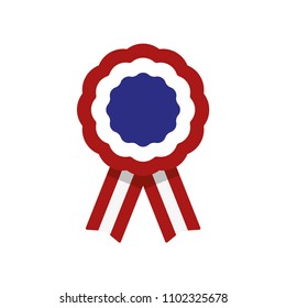 Cockade, rosette with ribbon, vector illustration, red, white and blue, united states flag