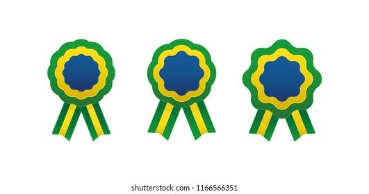 Cockade, rosette with ribbon, vector illustration, flag of Brazil