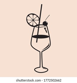 Cockail Tequila Sunrise tropical summer alcoholic drink beverage. Vector icon isolated doodle linear style illustration